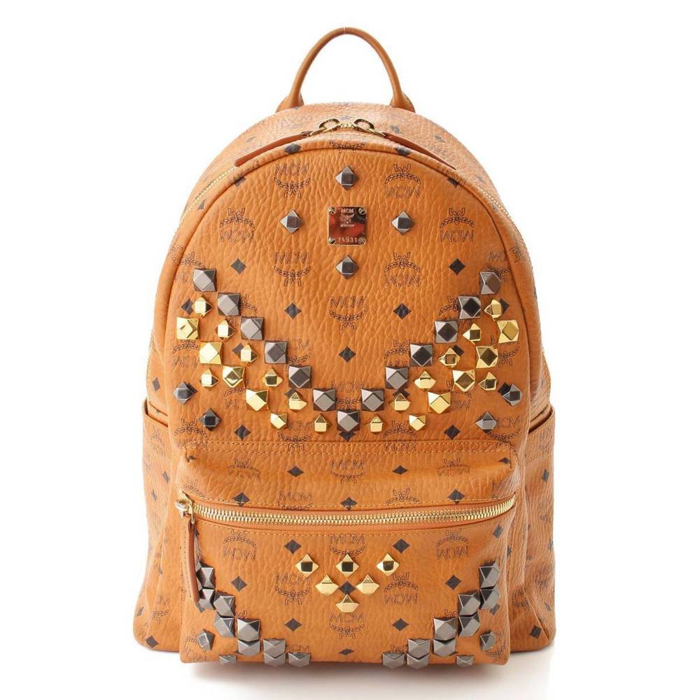 Mcm Studded Brown Logogram Backpack Rucksack - image 1